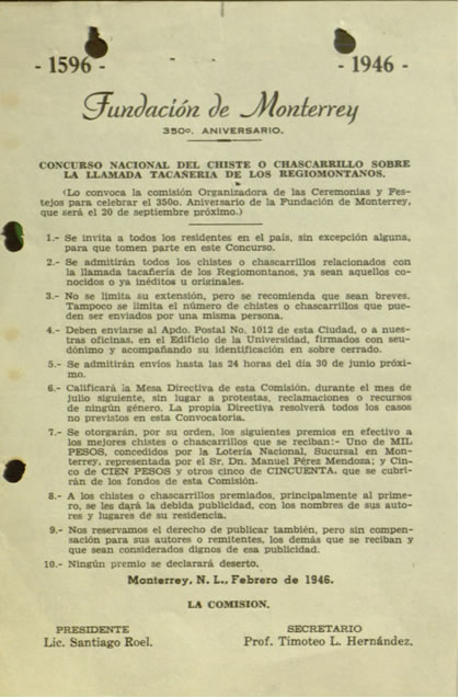 Acta de la Convocatoria del concurso del 350 Aniversario de la Fundación de Monterrey