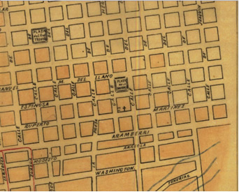Plano que detalla la ubicación de la Plaza de la Muralla en el año de 1901